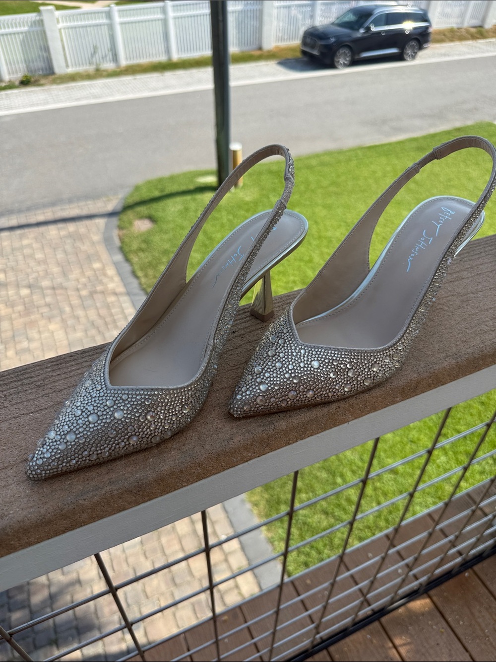Betsey Johnson Silver Crystal Slingback Pointed-Toe Heels